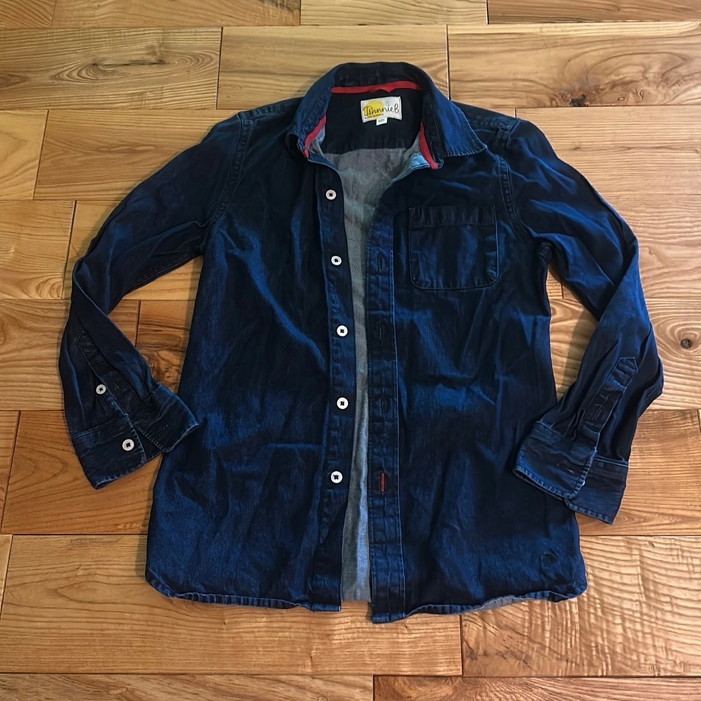 Johnnie B (Boden) Boys Dark Denim Button Front Shirt, 9-10